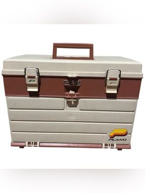 Vintage Plano 757 Fishing Tackle Box Top Storage W/ 4 Drawers Made In USA Clean!